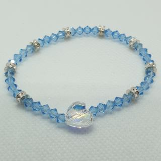 Krásny modrý náramok Swarovski elements Xilion Aquamarine a srdce