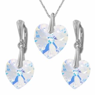 Nádherný set  Swarovski elements srdce dúhový CRYSTAL AB 14mm