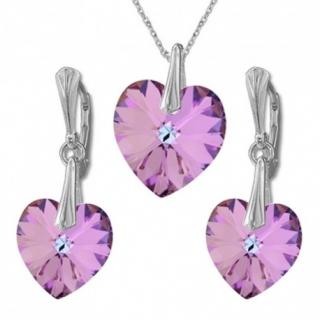 Nádherný set Swarovski elements srdce fialový CRYSTAL Vitrail Light 14mm