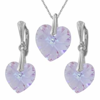 Nádherný set Swarovski elements srdce fialový VIOLET AB 14mm
