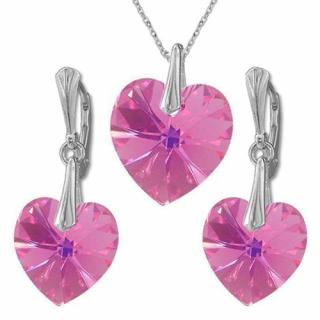 Nádherný set Swarovski elements srdce ružový  ROSE AB 14mm