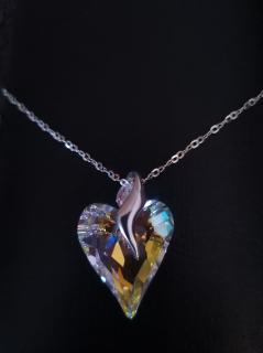 Náhrdelník Swarovski el. srdce Wild dúhové - Crystal AB 27mm