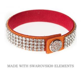 Náramok Levien kožený swarovski oranžový s čírymi kryštáľmi