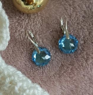 Náušnice Swarovski elements Classic Cut modré Aquamarine Shimmer 14mm
