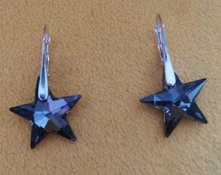 Náušnice Swarovski elements Hviezdy čierne Silver Night 20mm
