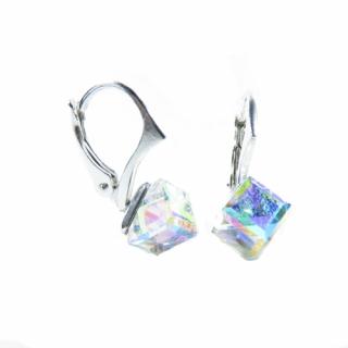 Náušnice Swarovski elements kocky 6 mm dúhové CRYSTAL AB F
