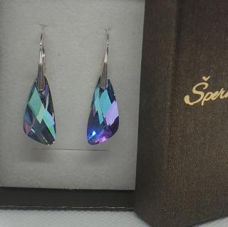 Náušnice  Swarovski elements krídla 23 mm fialové Vitrail Light