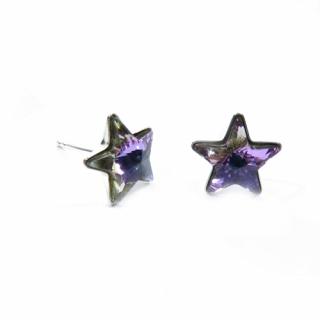 Náušnice Swarovski elements  napichovacie hviezdy 10 mm fialové Crystal Vitrail Light