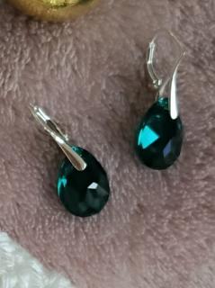 Náušnice Swarovski elements pear cut 16 mm zelené Emerald Shimmer
