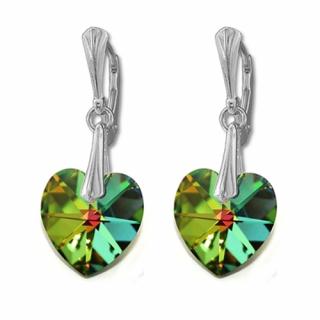 Náušnice  Swarovski elements srdce 14,4x14 mm zelené CRYSTAL Vitrail medium