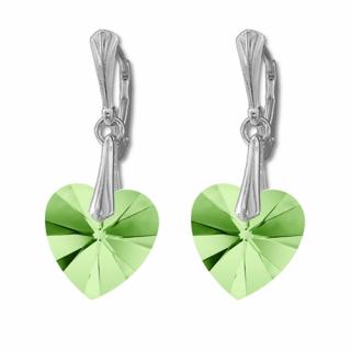 Náušnice Swarovski elements  srdce 14,4x14 mm zelené PERIDOT AB