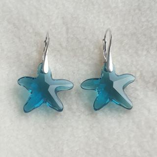 Náušnice Swarovski elements Starfish modré Indicolite 20mm