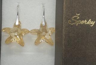 Náušnice Swarovski elements Starfish zlaté - golden Shadow 20mm