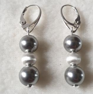 Náušnice visiace perly Swarovski elements 8 mm sivé Grey