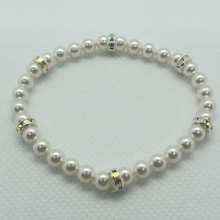 Perlový náramok Swarovski korálky biele, 16-19cm