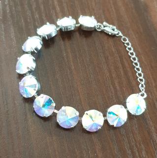 Rhodiovaný náramok Swarovski elements 12mm rivoli dúhový CRYSTAL AB