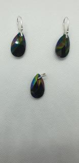 Set Swarovski elements hruška dúhový tmavý Rainbow Dark 22mm