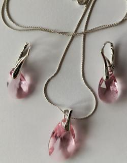 Set  Swarovski elements hruška ružový LIGHT ROSE  16mm