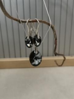 Set  Swarovski elements oval čierny Silver Night 12mm
