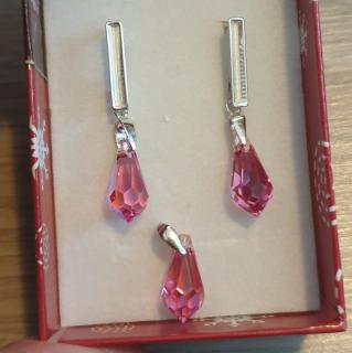 Set Swarovski elements teardrop ružové Rose AB 15mm
