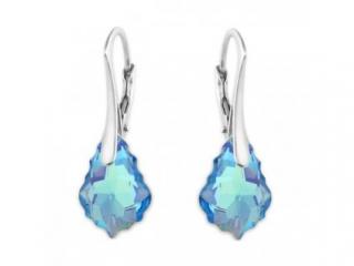 Strieborné náušnice Baroque - Swarovski elements modré - Aquamarine 22mm
