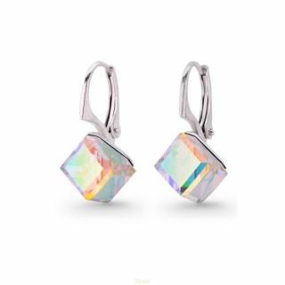 Strieborné náušnice kocky  Swarovski elements  8 mm dúhové CRYSTAL AB