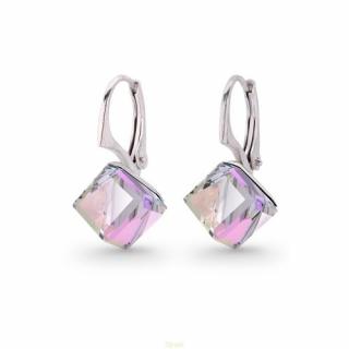 Strieborné náušnice kocky  Swarovski elements  8 mm fialové CRYSTAL Vitrail Light