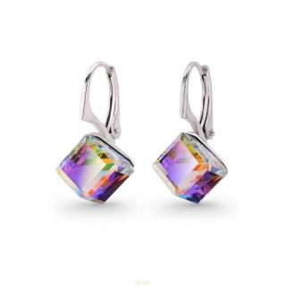 Strieborné náušnice kocky  Swarovski elements 8 mm zelené Vitrail medium