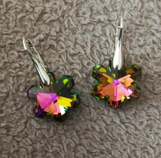 Strieborné náušnice Swarovski el. vločka zelená -  Vitrail Medium 20mm