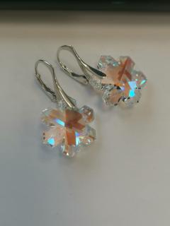 Strieborné náušnice Swarovski elements vločka dúhovo-modré -  Crystal Blue AB 20mm