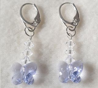 Strieborné náušnice viasiace so swarovski elements motýle fialové Provence Levander