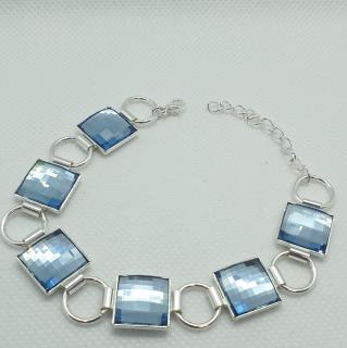 Strieborný náramok so Swarovski kryštálmi Chessboard 6x12mm modrý Aquamarine