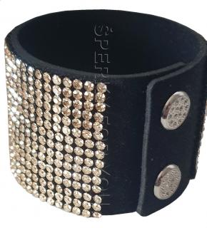 Zlatý náramok  Swarovski elements Crystals BLACK & GOLDEN SHADOW - široký