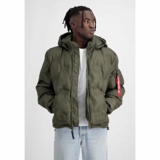 Bunda ALPHA INDUSTRIES Hooded Logo Puffer olivová