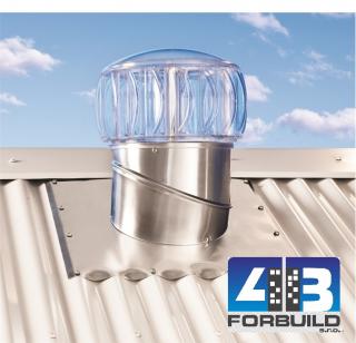 Ventilačná rotačná turbína TURBOBEAM 250 mm ( komplet ) prír.hliník (Ventilačná rotačná turbína TURBOBEAM 250 SET z vyskooakostného UV odolného transparentného ABS polyméru ( priemer 250mm) krk a základňa prír. hliník, set obsahuje priesvitnú ventilačná h