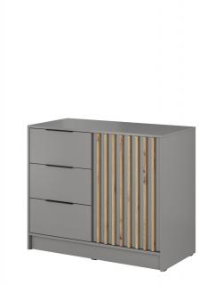 Nelly 2D komoda s lištami, dub artisan, šedá