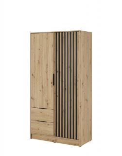 Šatníková skriňa Nelly 2D: artisan dub s lamelami, 105 cm