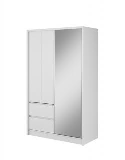 Šatníková skriňa Sara so zrkadlom: biela, 130 cm