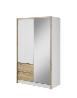 Šatníková skriňa Sara so zrkadlom: biela/dub artisan 130 cm