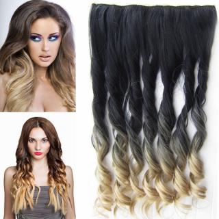 Clip in pás vlasů - lokny 55 cm - ombre - odstín Black T 24