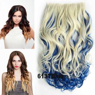 Clip in pás vlasů - lokny 55 cm - ombre odstín - odstín 613 T Blue