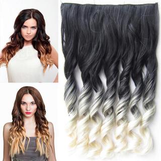 Clip in pás vlasů - lokny 55 cm - ombre odstín - odstín Black T 613