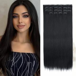 Clip in sada DE-LUXE 57 cm - odstín 1# - uhlově černá