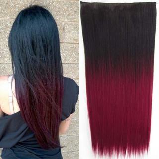 Clip in vlasy - 60 cm dlouhý pás vlasů - ombre styl - odstín 2 T Burg