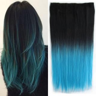 Clip in vlasy - 60 cm dlouhý pás vlasů - ombre styl - odstín Black T Light Blue