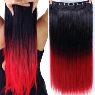 Clip in vlasy - 60 cm dlouhý pás vlasů - ombre styl - odstín Black T Red