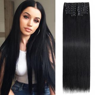 Clip in vlasy - sada DE-LUXE, 57 cm, odstín - 1B (černá)