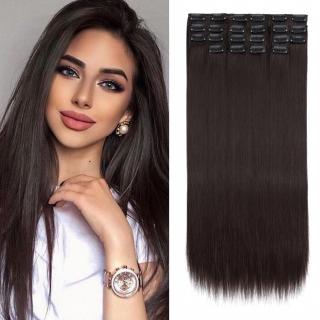 Clip in vlasy - sada DE-LUXE, 57 cm, odstín - 4 (čokoládově hnědá)