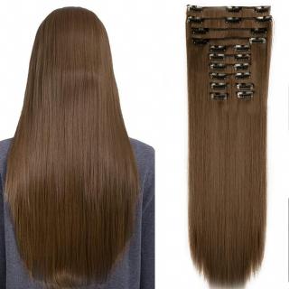 Clip in vlasy - sada DE-LUXE, 57 cm, odstín - 8 (světle hnědá)