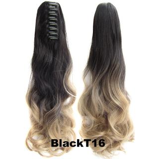 Culík, cop na skřipci - vlnitý 55 cm - Ombre styl - odstín Black T 16